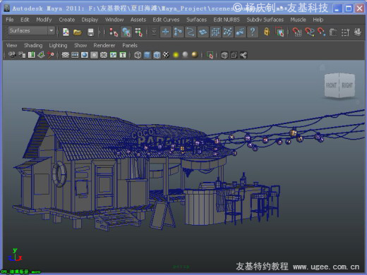 选中一个彩灯,点击window>rendering editors>hypershade菜单,找到